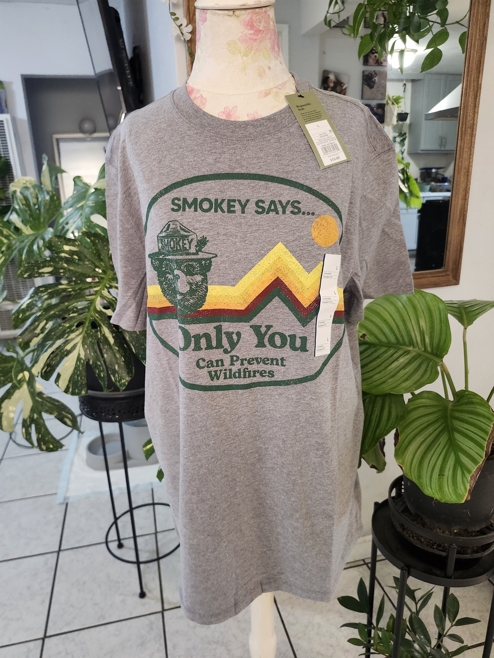 Smokey Says Only You Graphic Tee - Gray with Green/Yellow/Red Accent